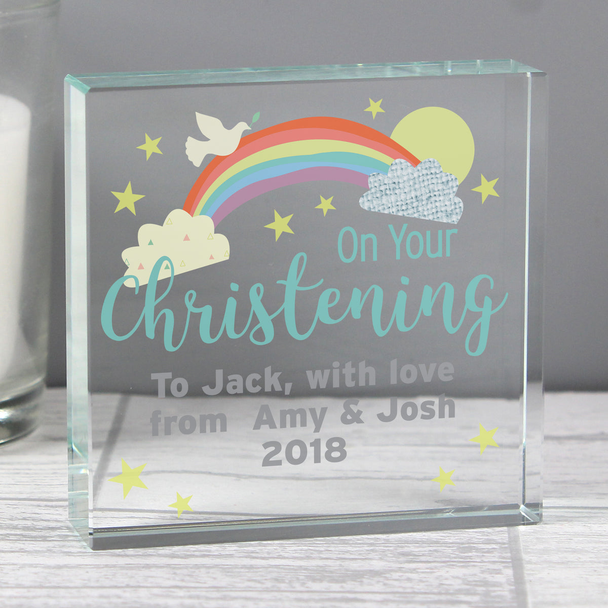Personalised On Your Christening Rainbow Crystal Token | Christening Gift
