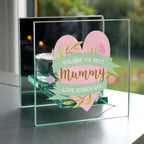 Personalised Floral Heart Mothers Day Mirrored Glass Tea Light Holder | Gift for Her