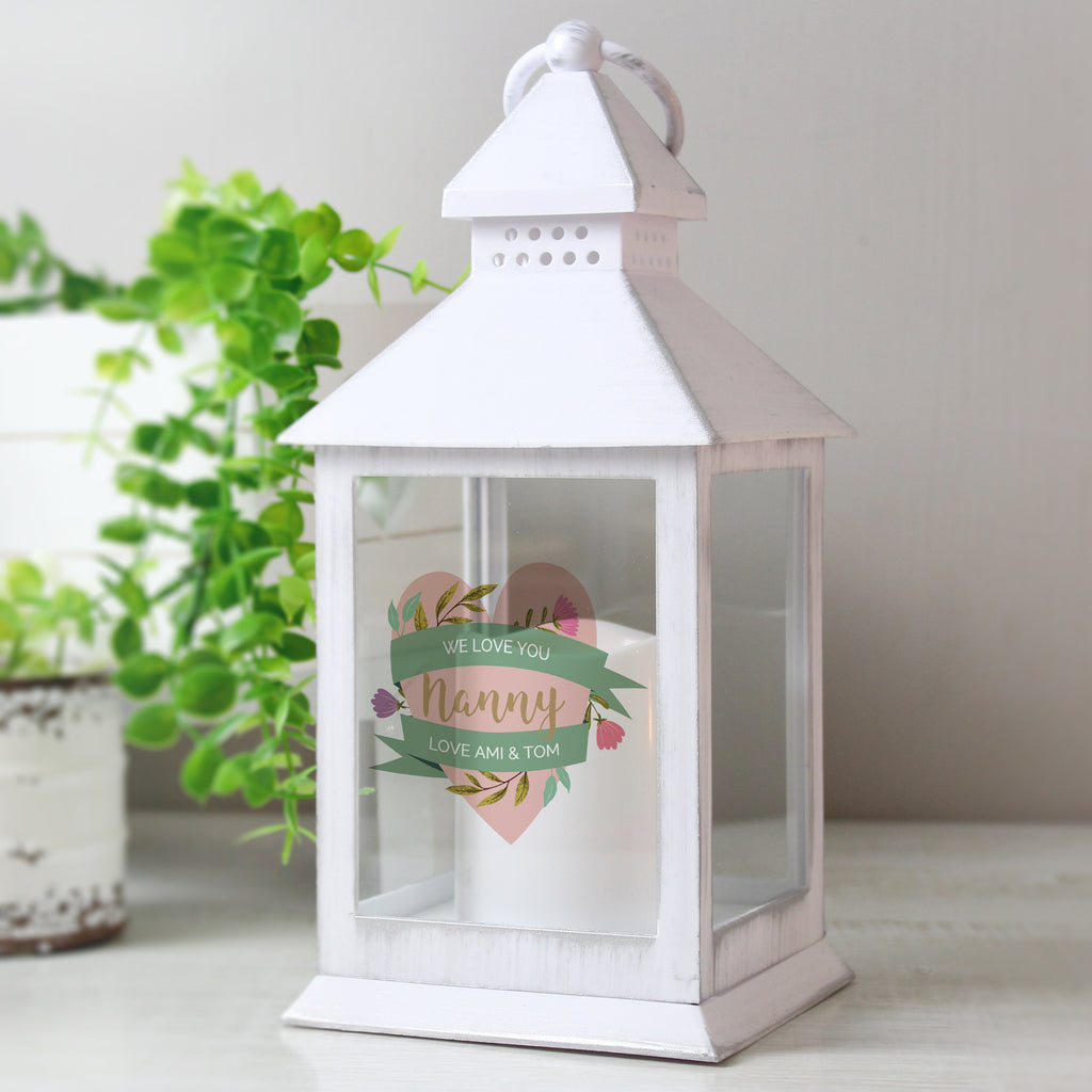 Personalised Floral Heart Mothers Day White Lantern for Mother's Day