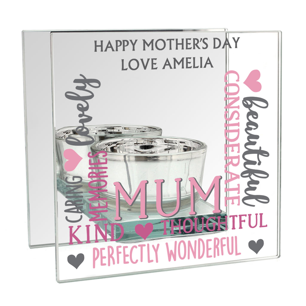 Personalised Mum Mirrored Glass Tea Light Holder for Mother's Day