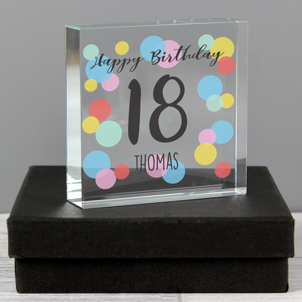 Personalised Birthday Colour Confetti Crystal Token | Ornaments | Inspired Creative Gifts