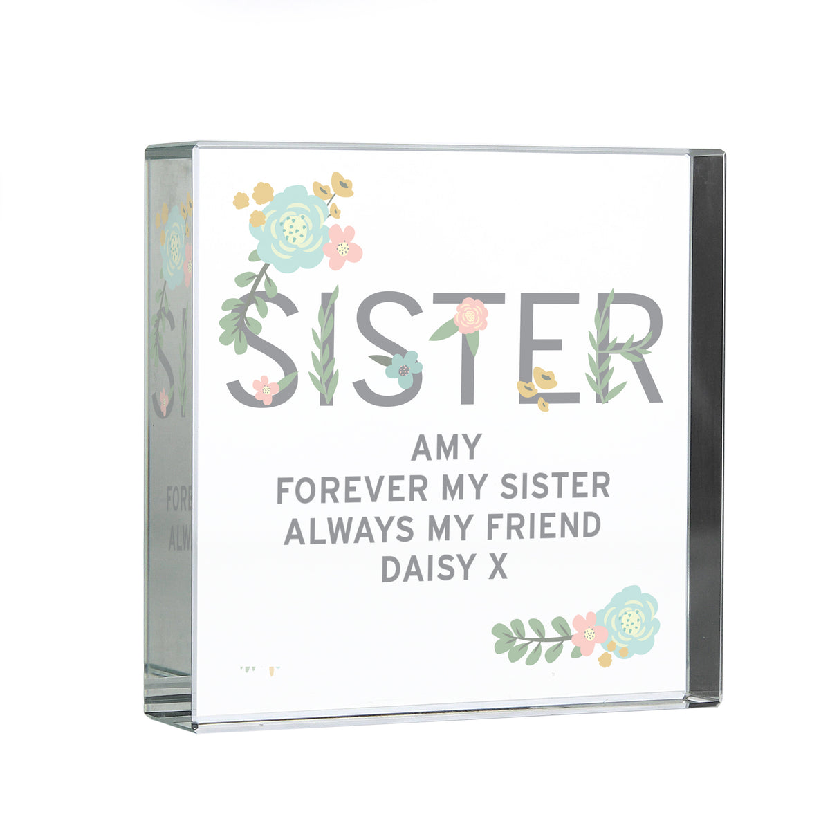 Personalised Floral Sister Crystal Token for New Home