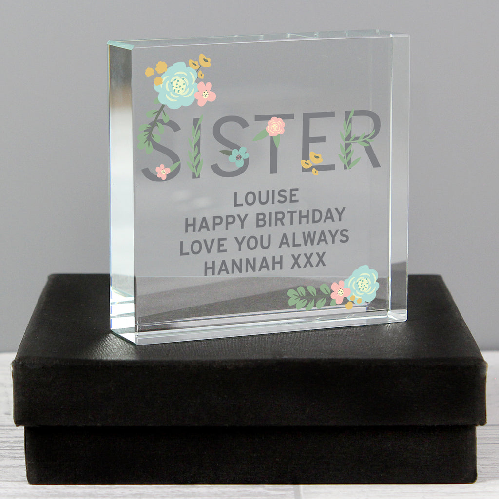 Personalised Floral Sister Crystal Token for New Home