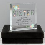 Personalised Floral Sister Crystal Token for New Home