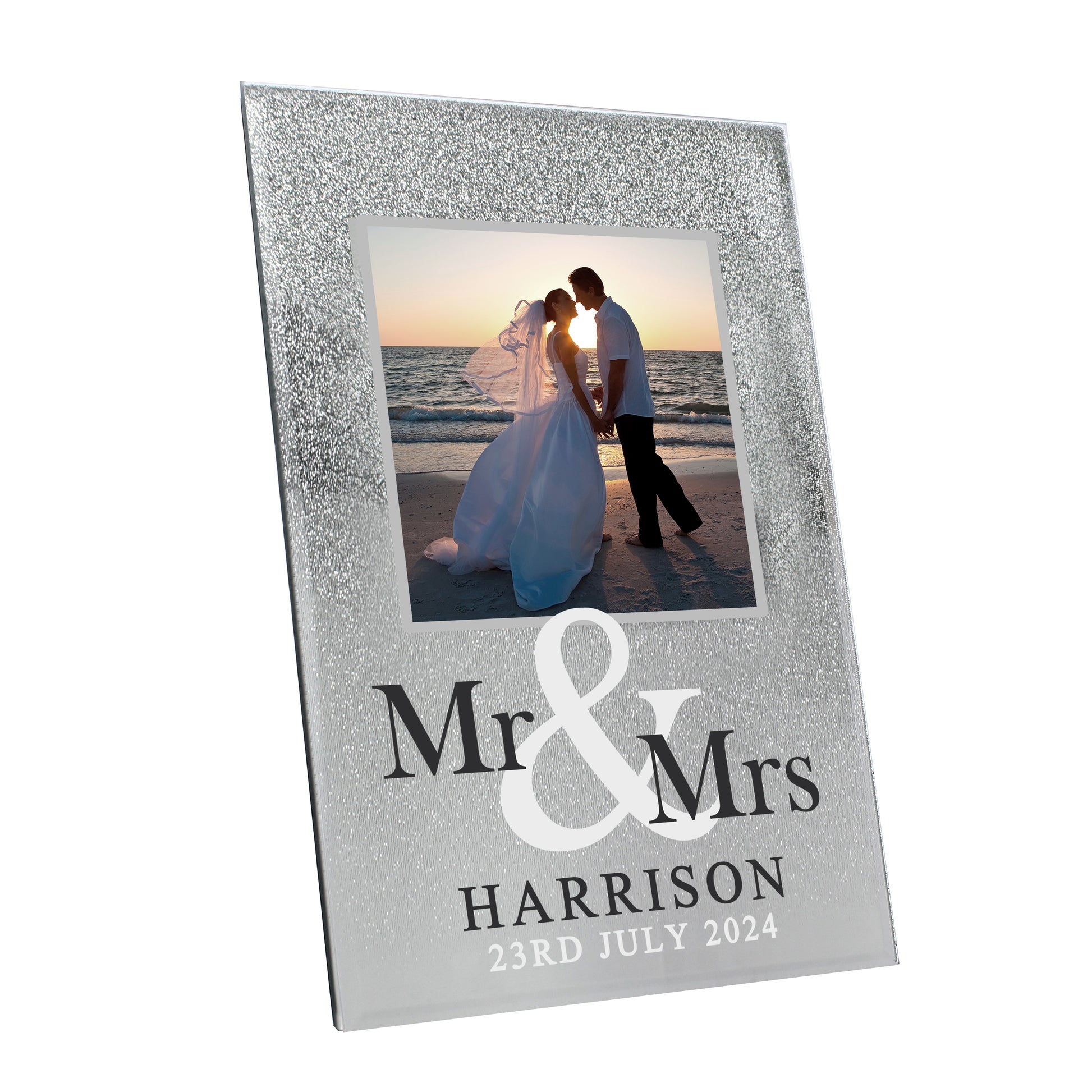 Personalised Mr & Mrs 4x4 Glitter Glass Photo Frame - Inspired Creative Gifts