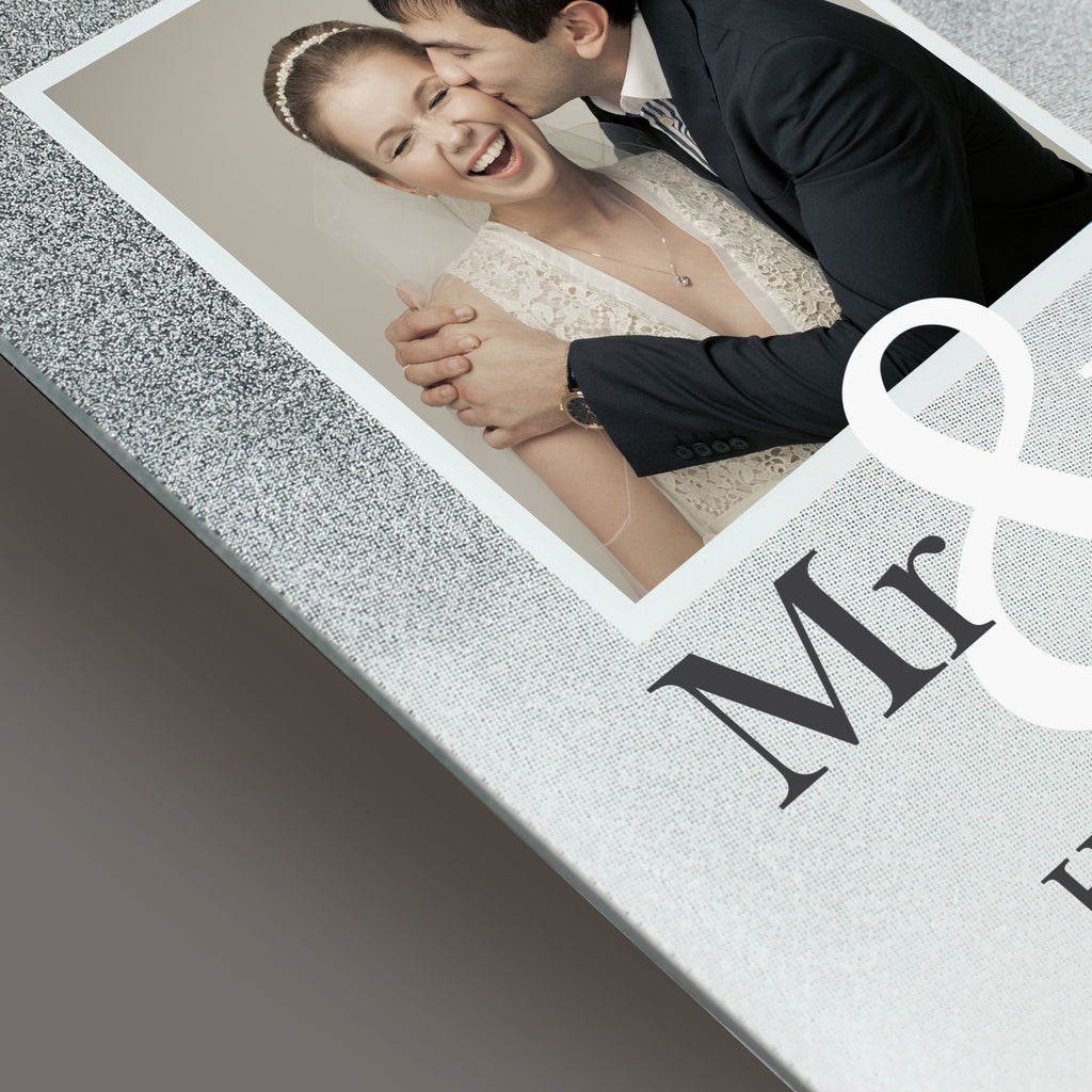 Personalised Mr & Mrs 4x4 Glitter Glass Photo Frame - Inspired Creative Gifts