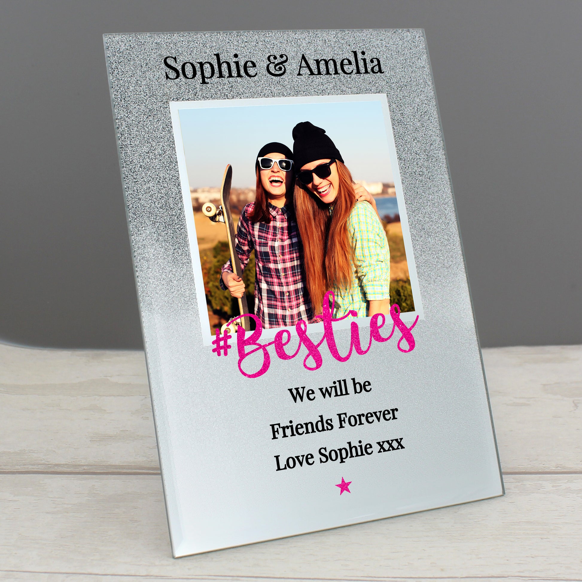 Personalised 'Bestie' 4x4 Glitter Glass Photo Frame - Inspired Creative Gifts