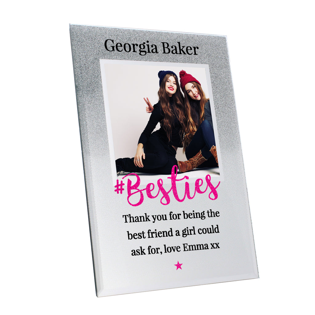 Personalised 'Bestie' 4x4 Glitter Glass Photo Frame - Inspired Creative Gifts