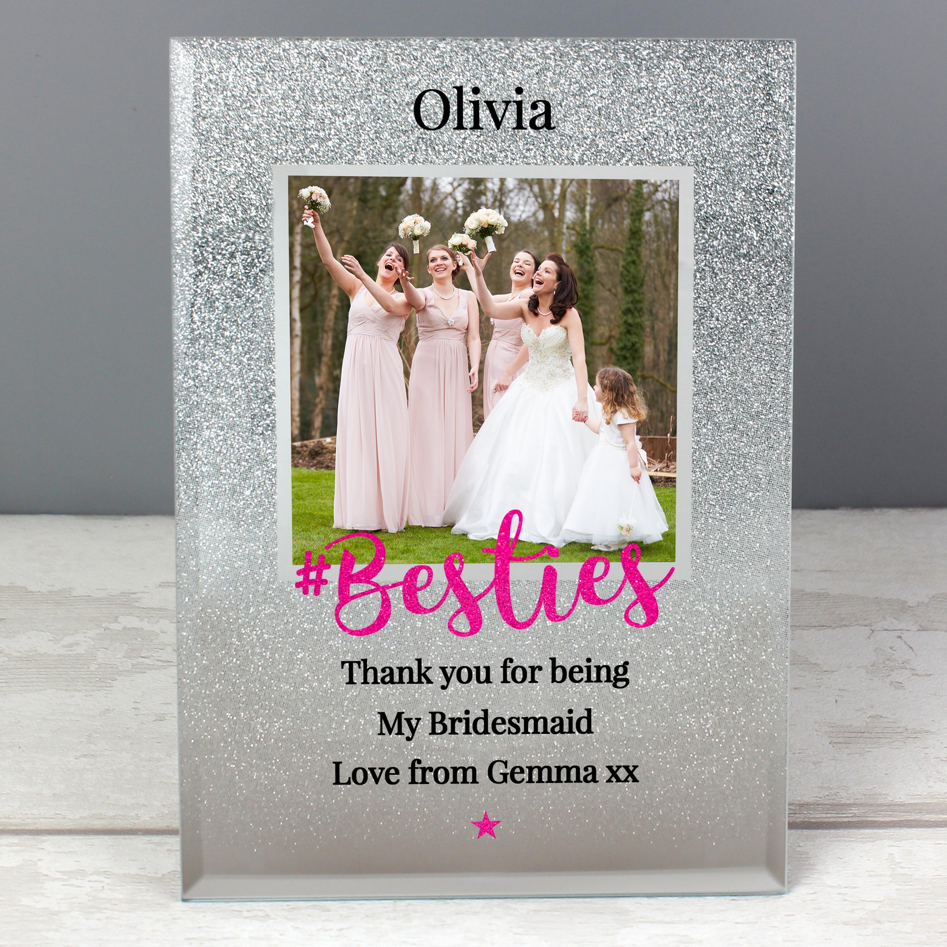 Personalised 'Bestie' 4x4 Glitter Glass Photo Frame - Inspired Creative Gifts
