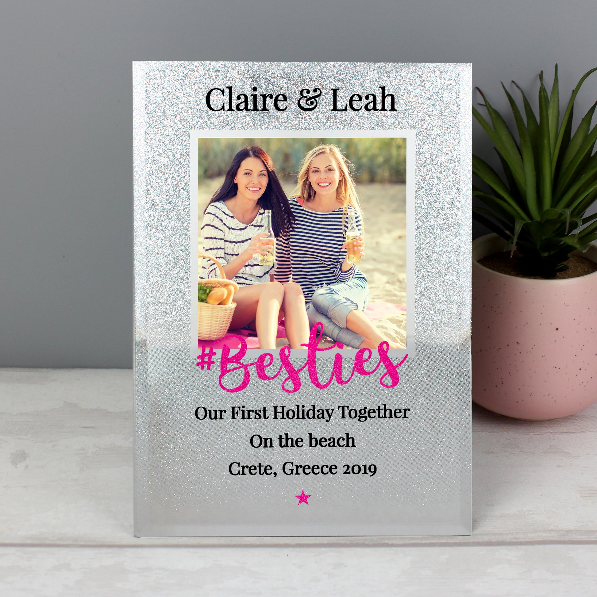 Personalised 'Bestie' 4x4 Glitter Glass Photo Frame - Inspired Creative Gifts