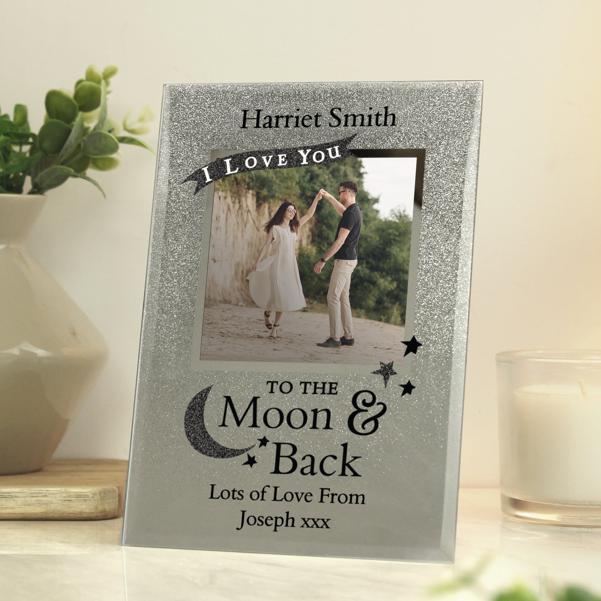 Personalised To the Moon and Back 4x4 Glitter Glass Photo Frame - Inspired Creative Gifts