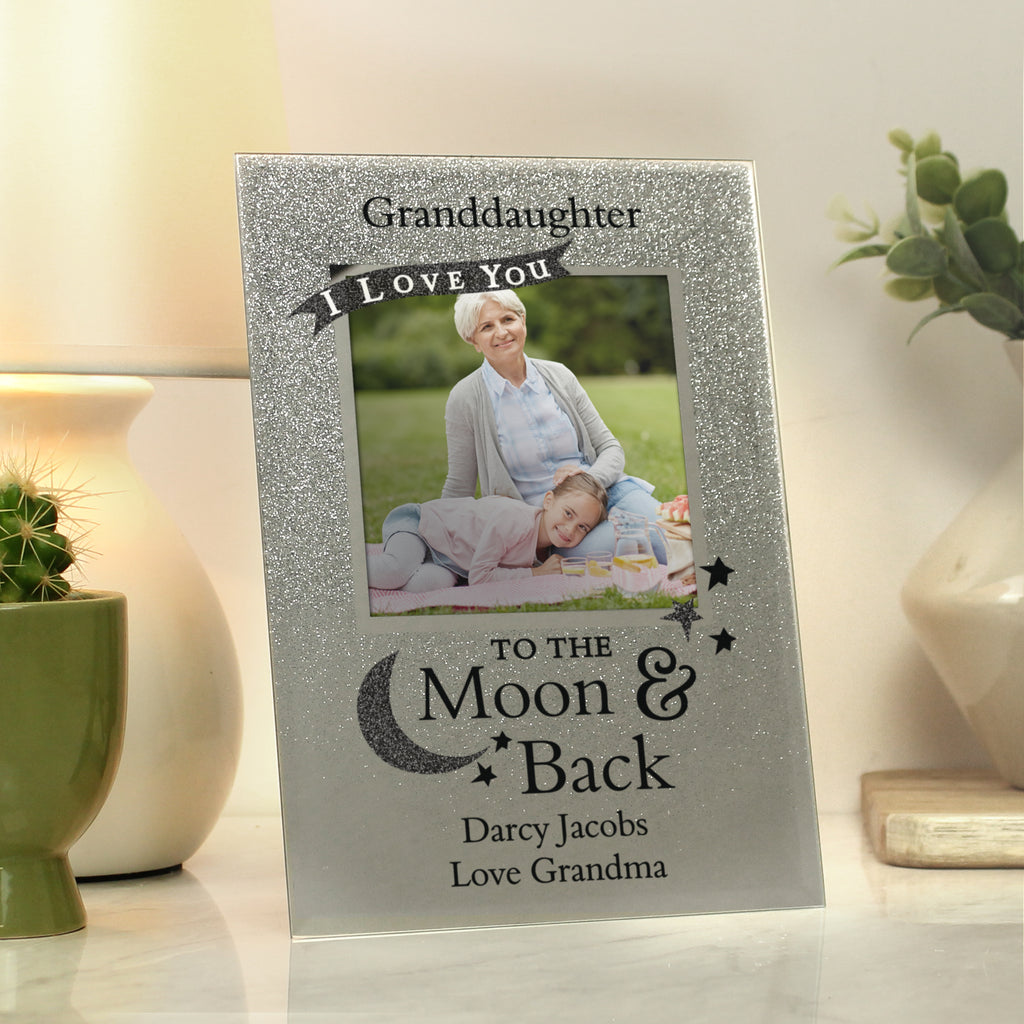 Personalised To the Moon and Back 4x4 Glitter Glass Photo Frame - Picture Frame - Inspired Creative Gifts