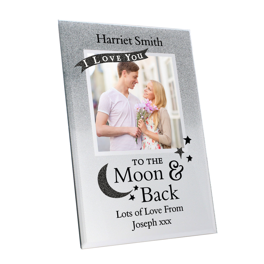 Personalised To the Moon and Back 4x4 Glitter Glass Photo Frame - Picture Frame - Inspired Creative Gifts