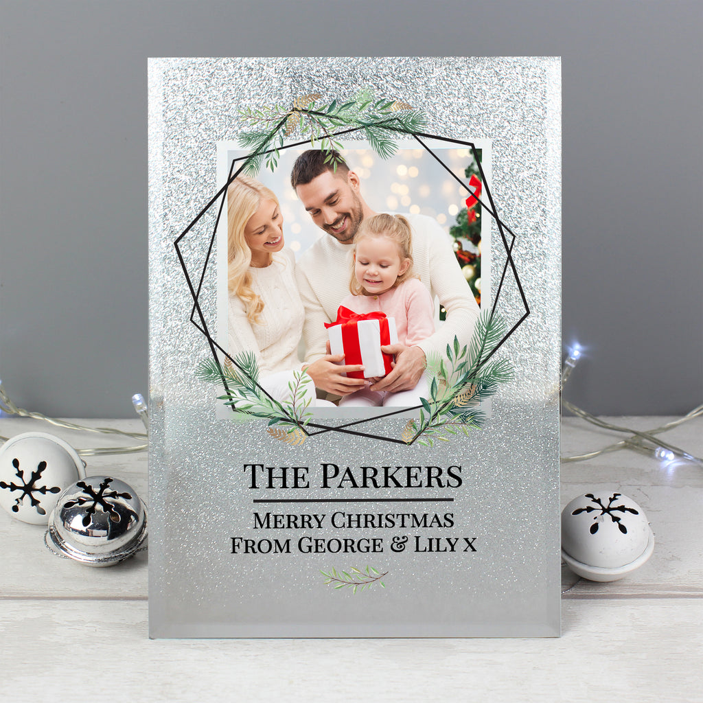Personalised Geo Leaves 4x4 Glitter Glass Photo Frame - Inspired Creative Gifts