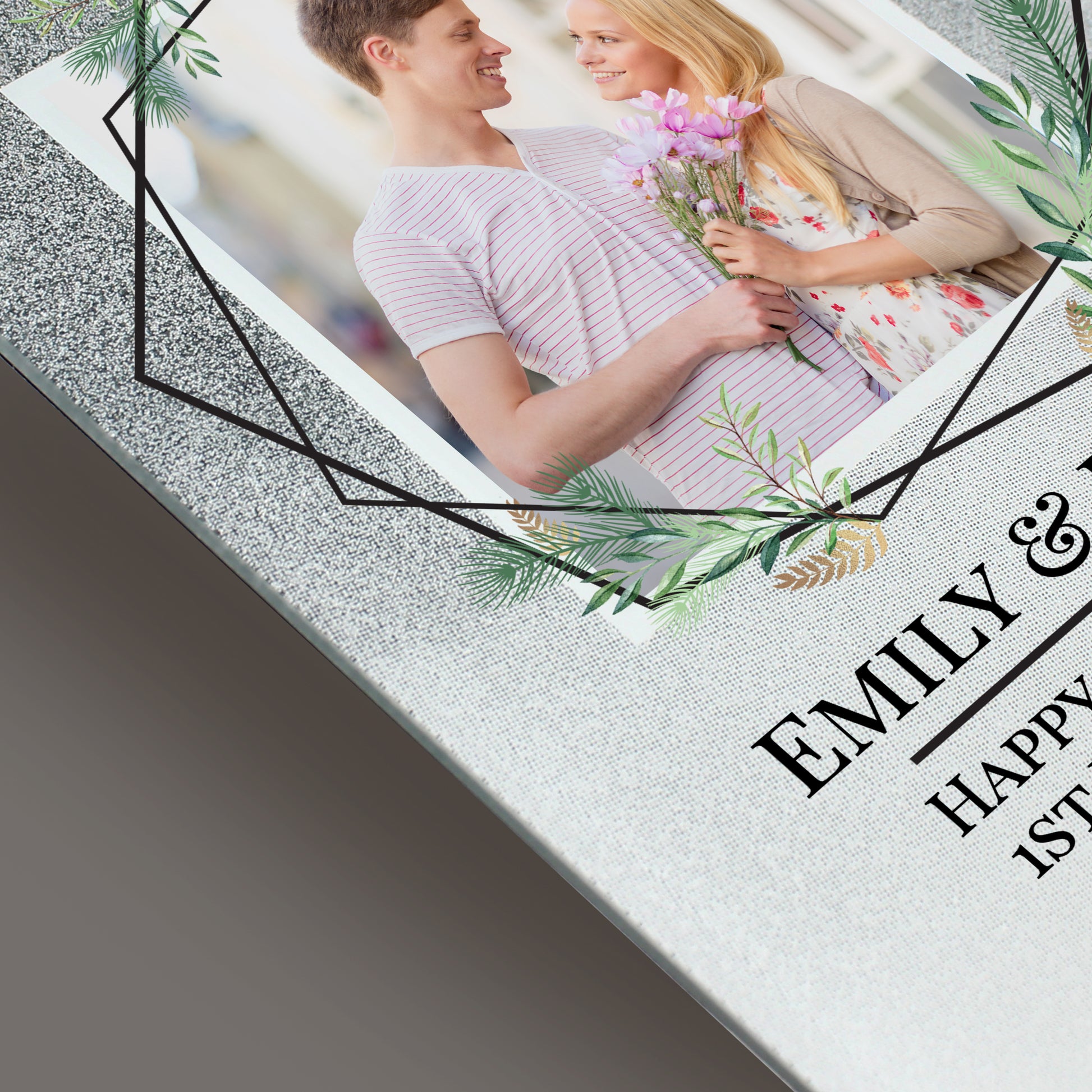 Personalised Geo Leaves 4x4 Glitter Glass Photo Frame - Inspired Creative Gifts