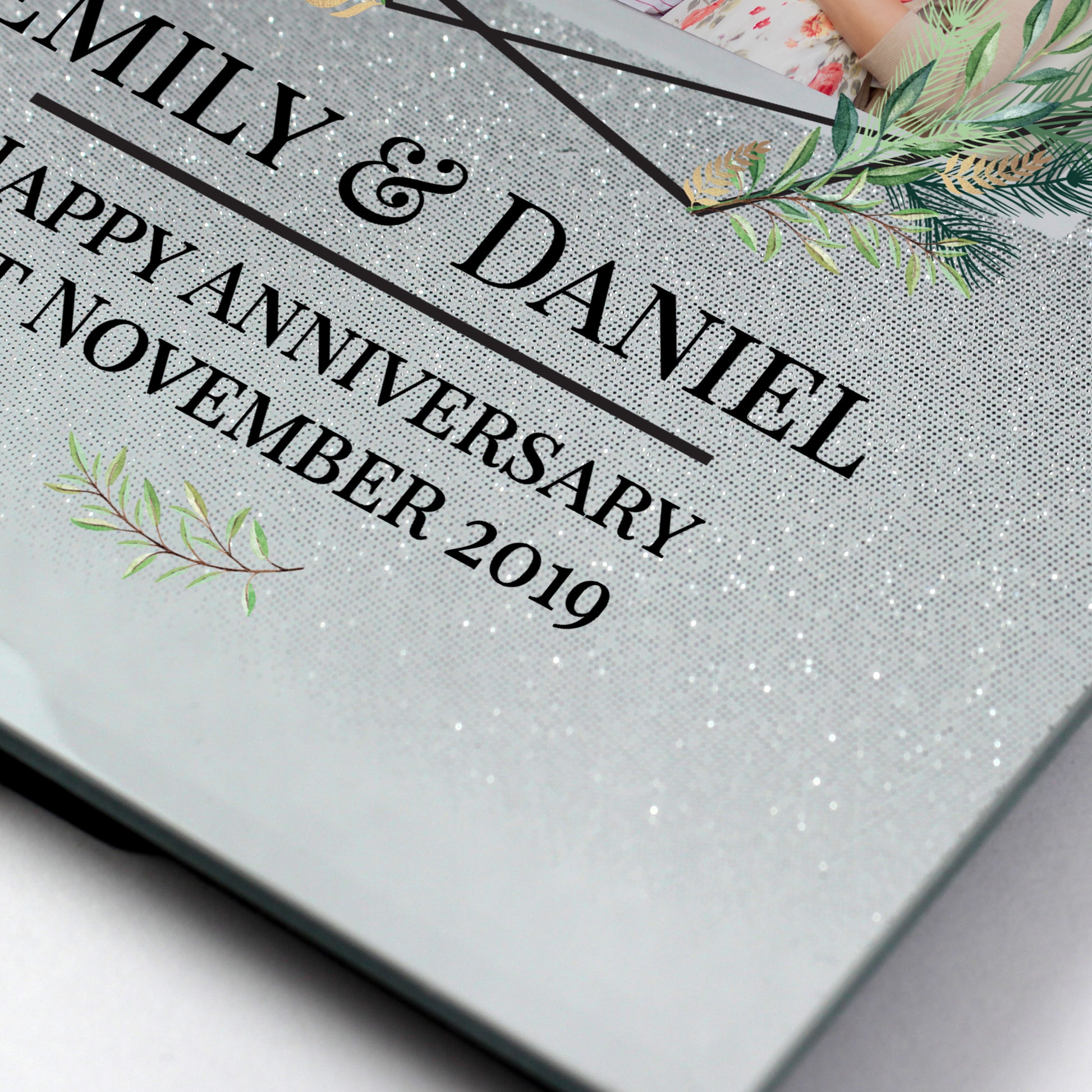Personalised Geo Leaves 4x4 Glitter Glass Photo Frame - Inspired Creative Gifts