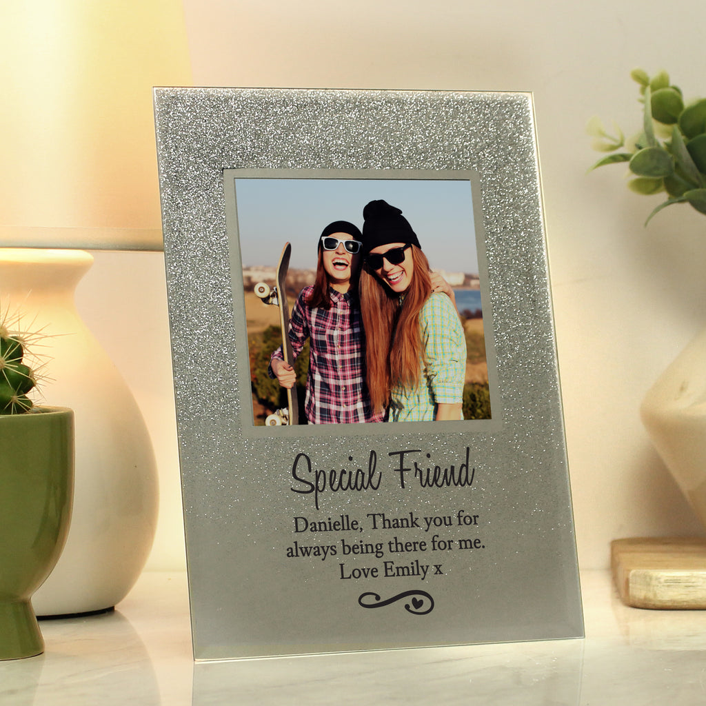 Personalised Heart & Swirl 4x4 Glitter Glass Photo Frame - Picture Frame - Inspired Creative Gifts