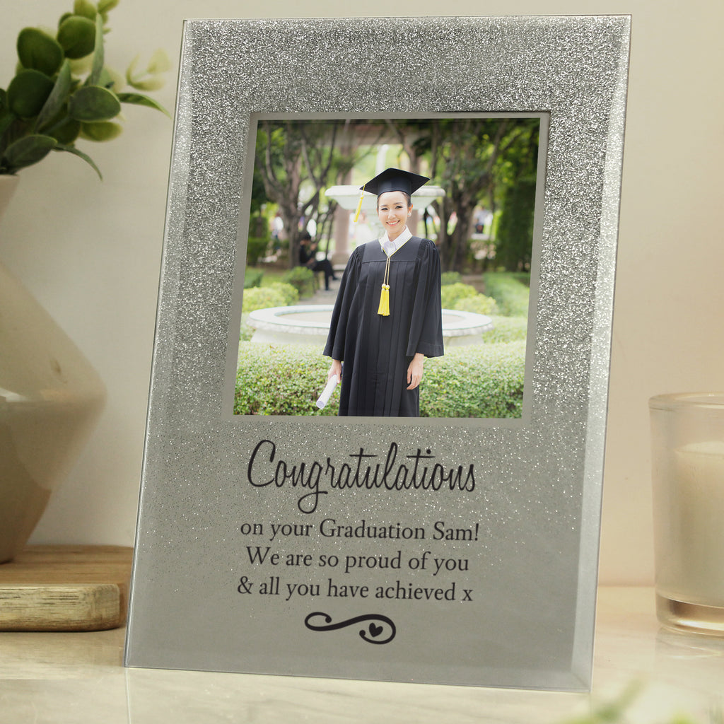 Personalised Heart & Swirl 4x4 Glitter Glass Photo Frame - Picture Frame - Inspired Creative Gifts