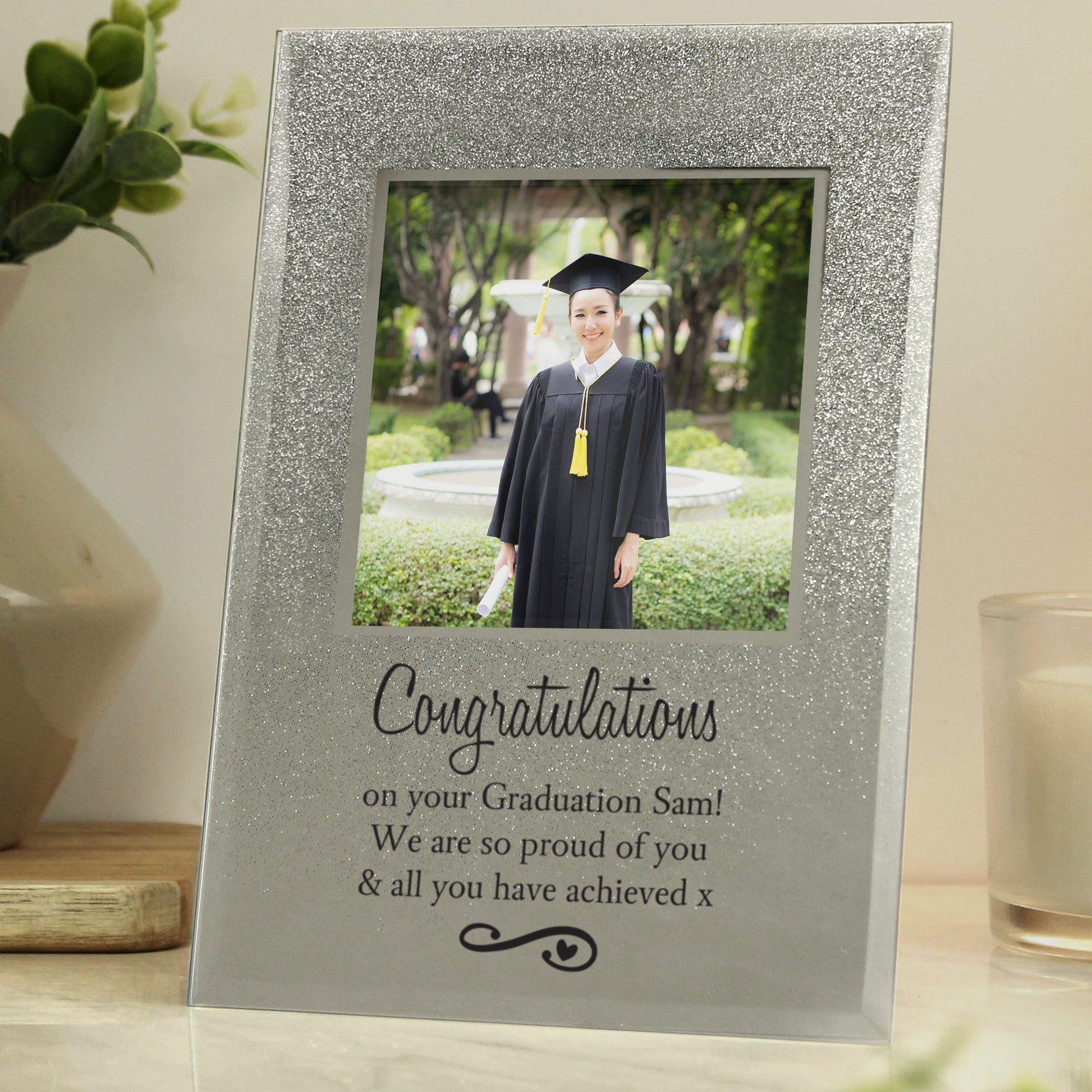 Personalised Heart & Swirl 4x4 Glitter Glass Photo Frame - Inspired Creative Gifts