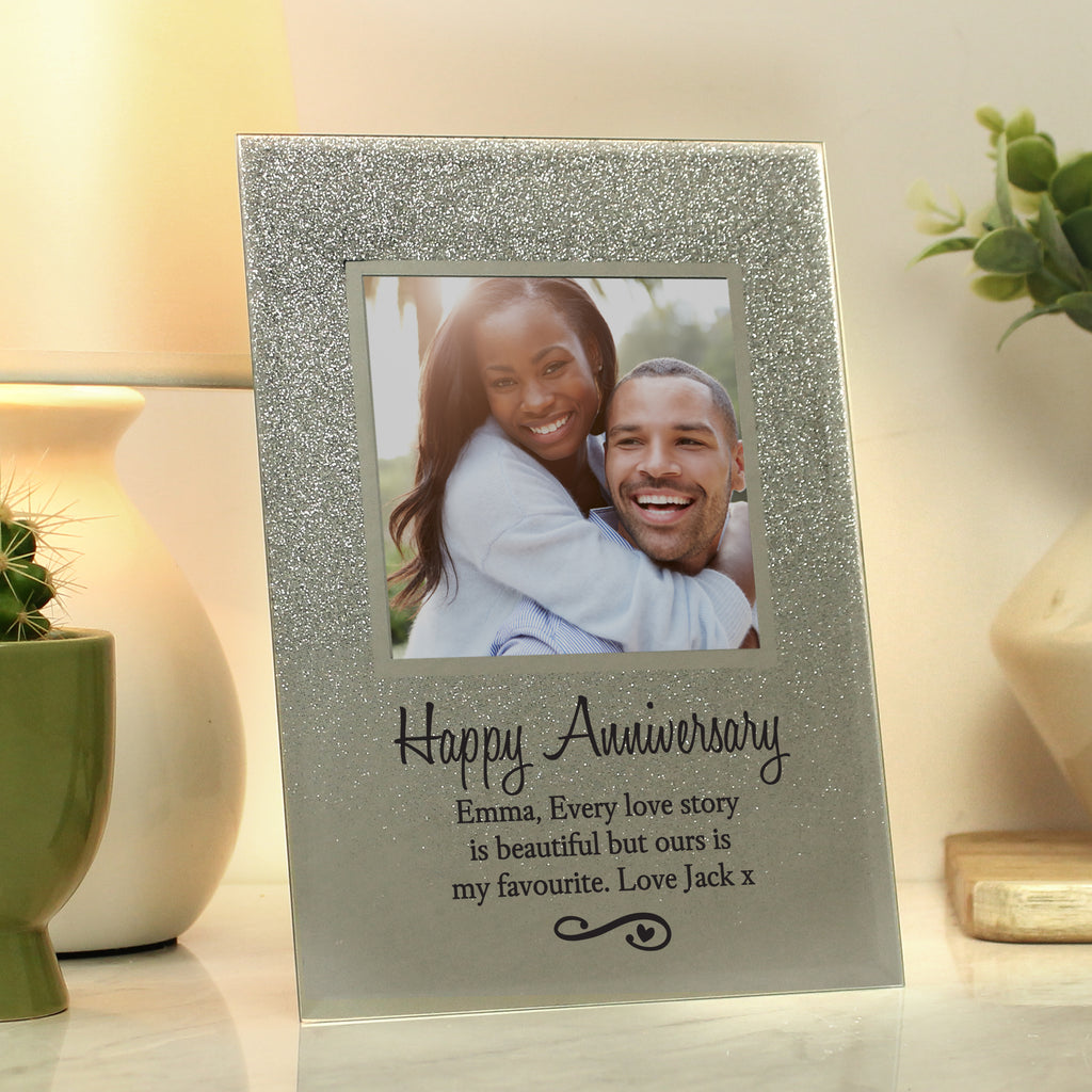 Personalised Heart & Swirl 4x4 Glitter Glass Photo Frame - Picture Frame - Inspired Creative Gifts