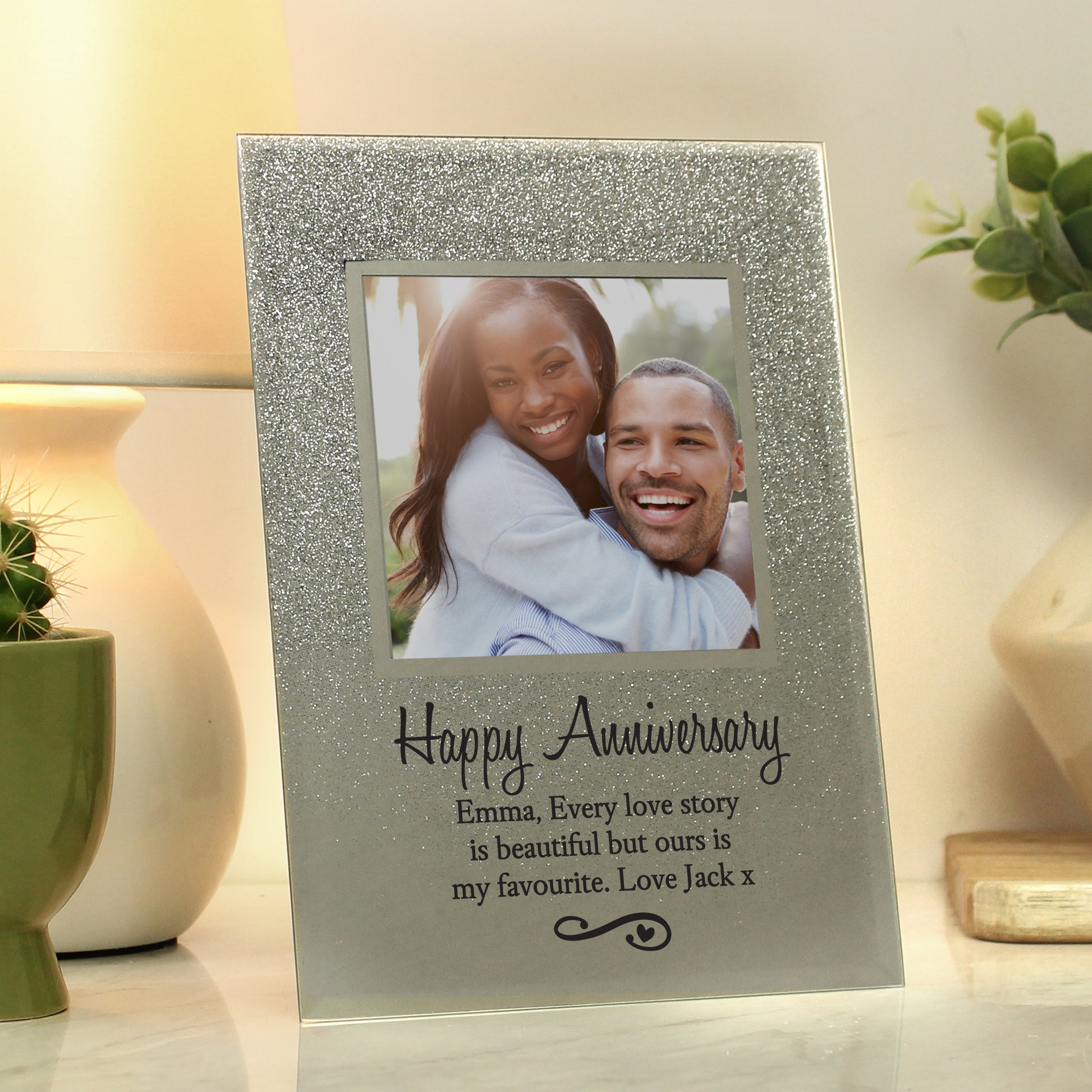 Personalised Heart & Swirl 4x4 Glitter Glass Photo Frame - Inspired Creative Gifts