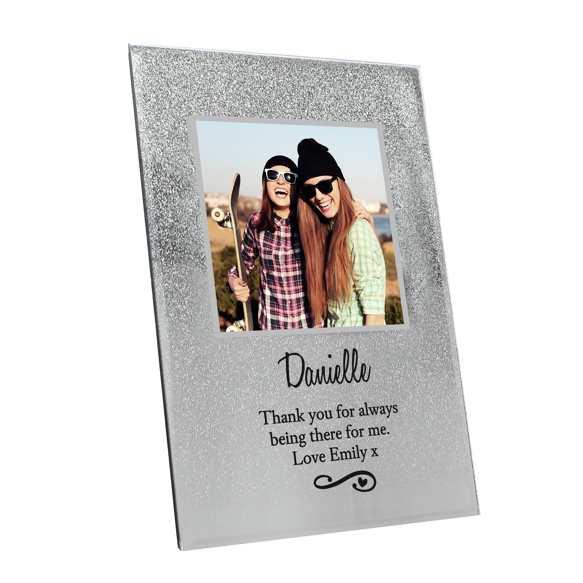 Personalised Heart & Swirl 4x4 Glitter Glass Photo Frame - Inspired Creative Gifts