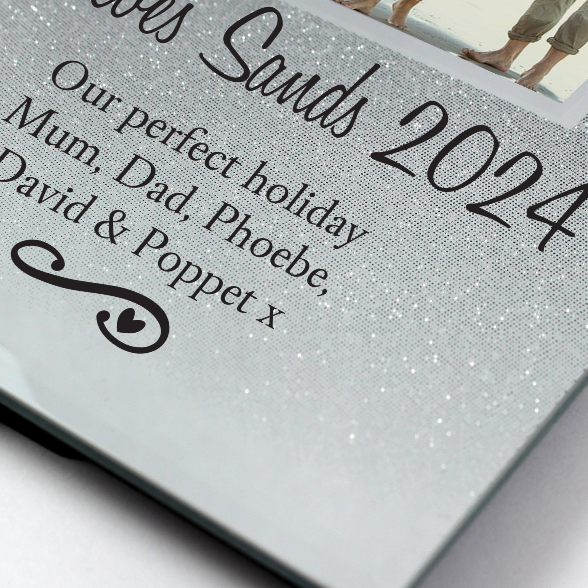 Personalised Heart & Swirl 4x4 Glitter Glass Photo Frame - Inspired Creative Gifts