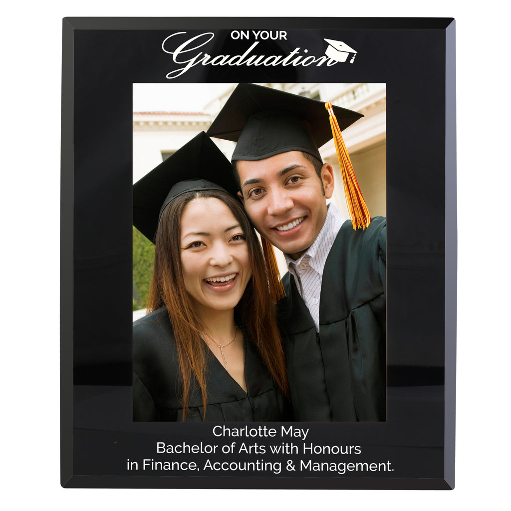 Personalised Graduation Black Glass 5x7 Photo Frame - Inspired Creative Gifts