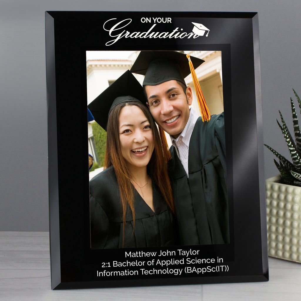 Personalised Graduation Black Glass 5x7 Photo Frame - Inspired Creative Gifts