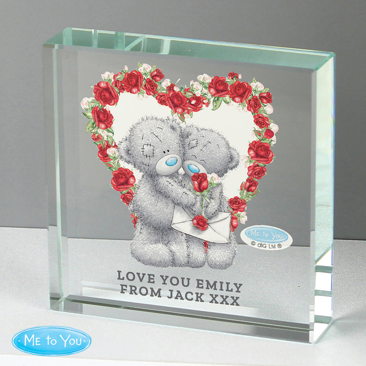 Personalised Me to You Rose Heart Crystal Token for Valentine's Day