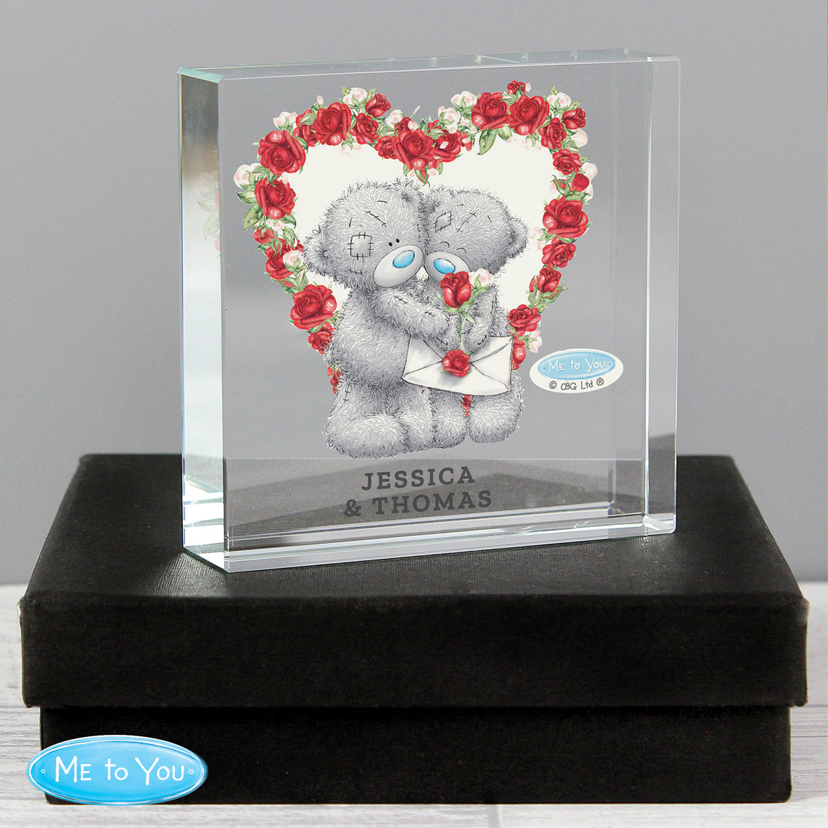 Personalised Me to You Rose Heart Crystal Token for Valentine's Day
