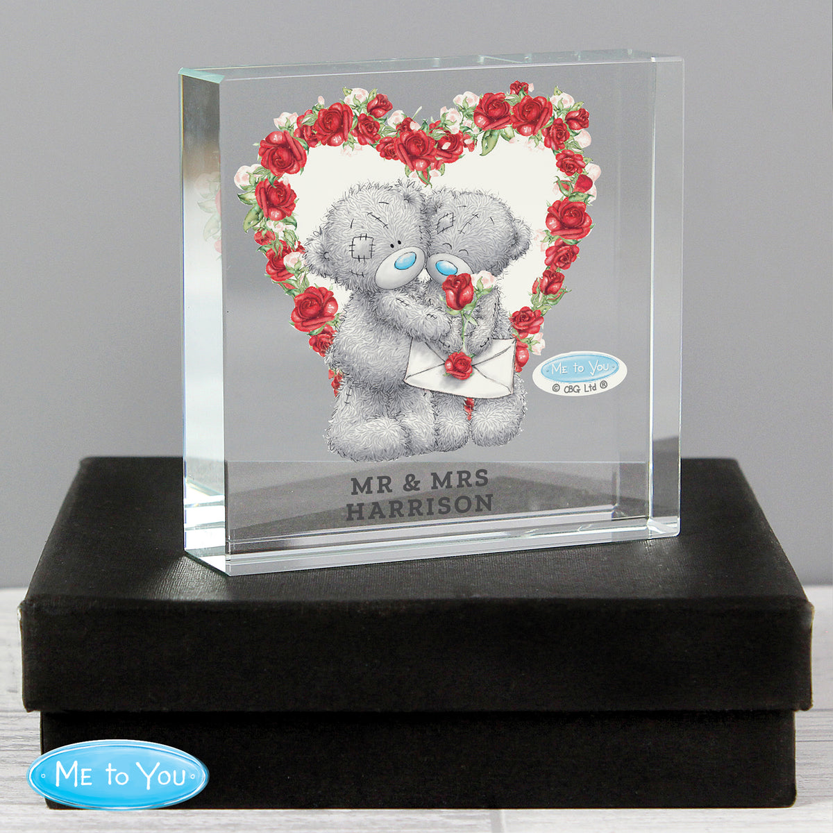 Personalised Me to You Rose Heart Crystal Token for Valentine's Day