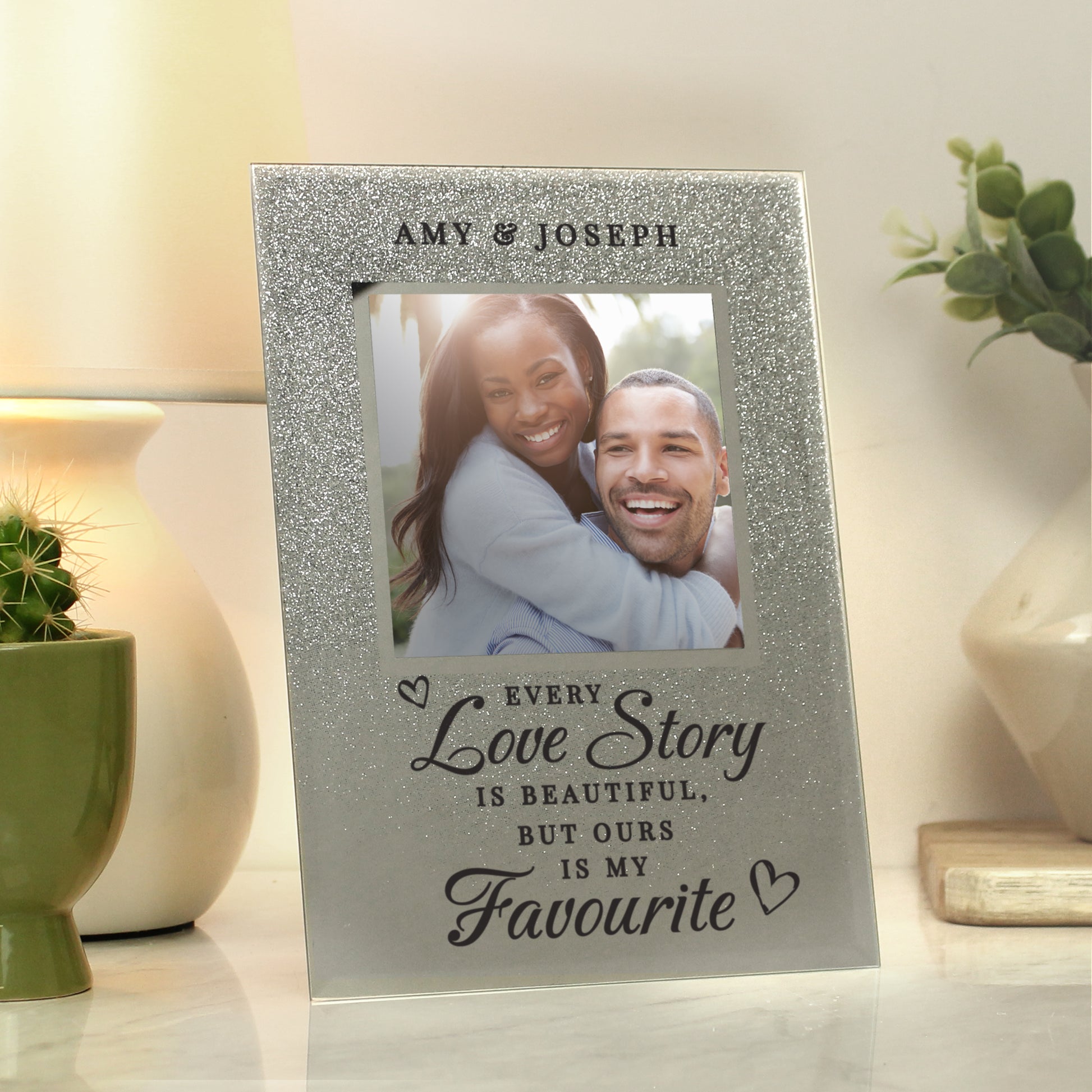 Personalised Every Love Story Is Beautiful 4x4 Glitter Glass Photo Frame - Inspired Creative Gifts