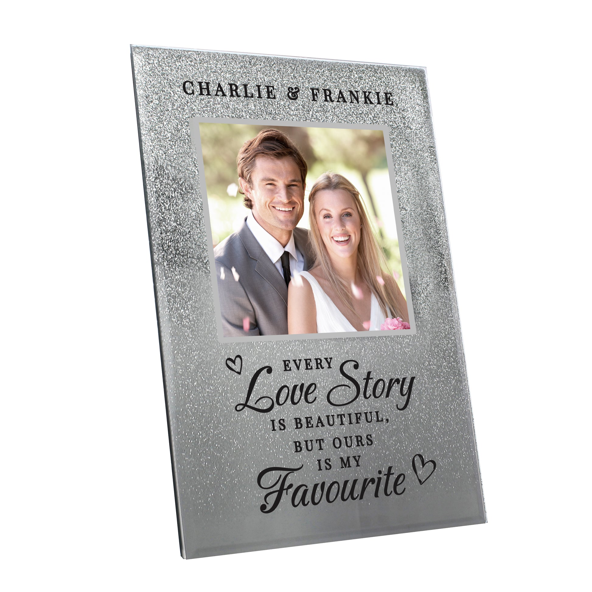 Personalised Every Love Story Is Beautiful 4x4 Glitter Glass Photo Frame - Inspired Creative Gifts
