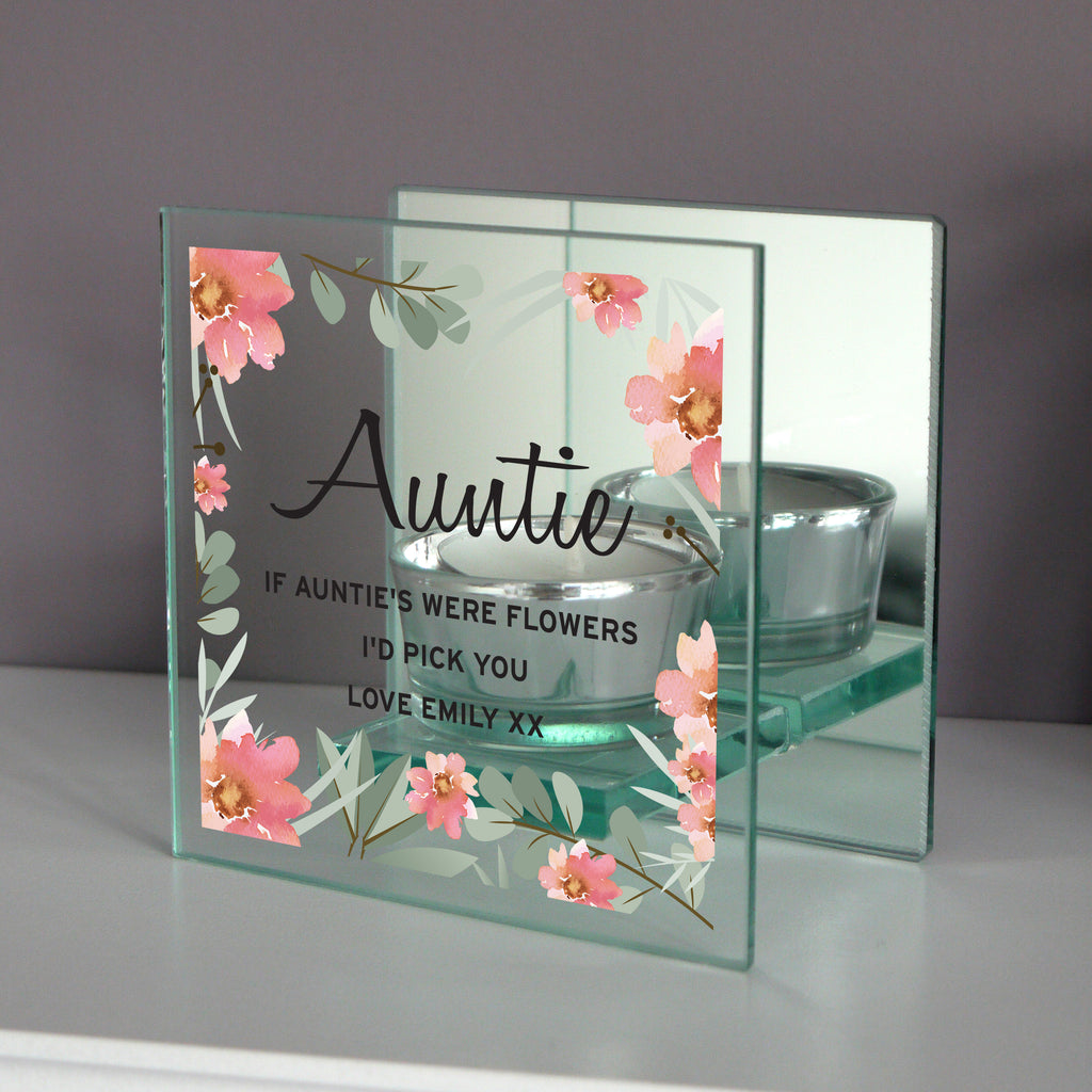 Personalised Floral Sentimental Mirrored Glass Tea Light Candle Holder | Candles & Reed Diffusers | Mother's Day Gift