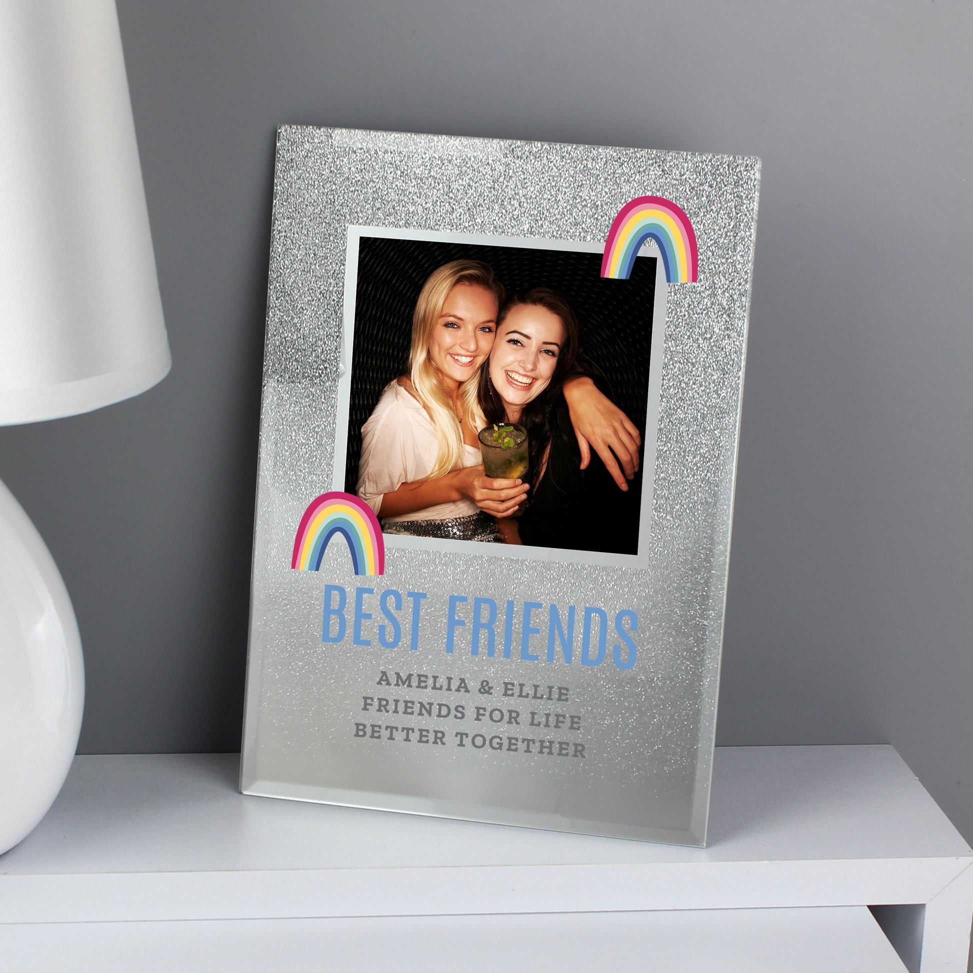 Personalised Rainbow 4x4 Glitter Glass Photo Frame - Inspired Creative Gifts