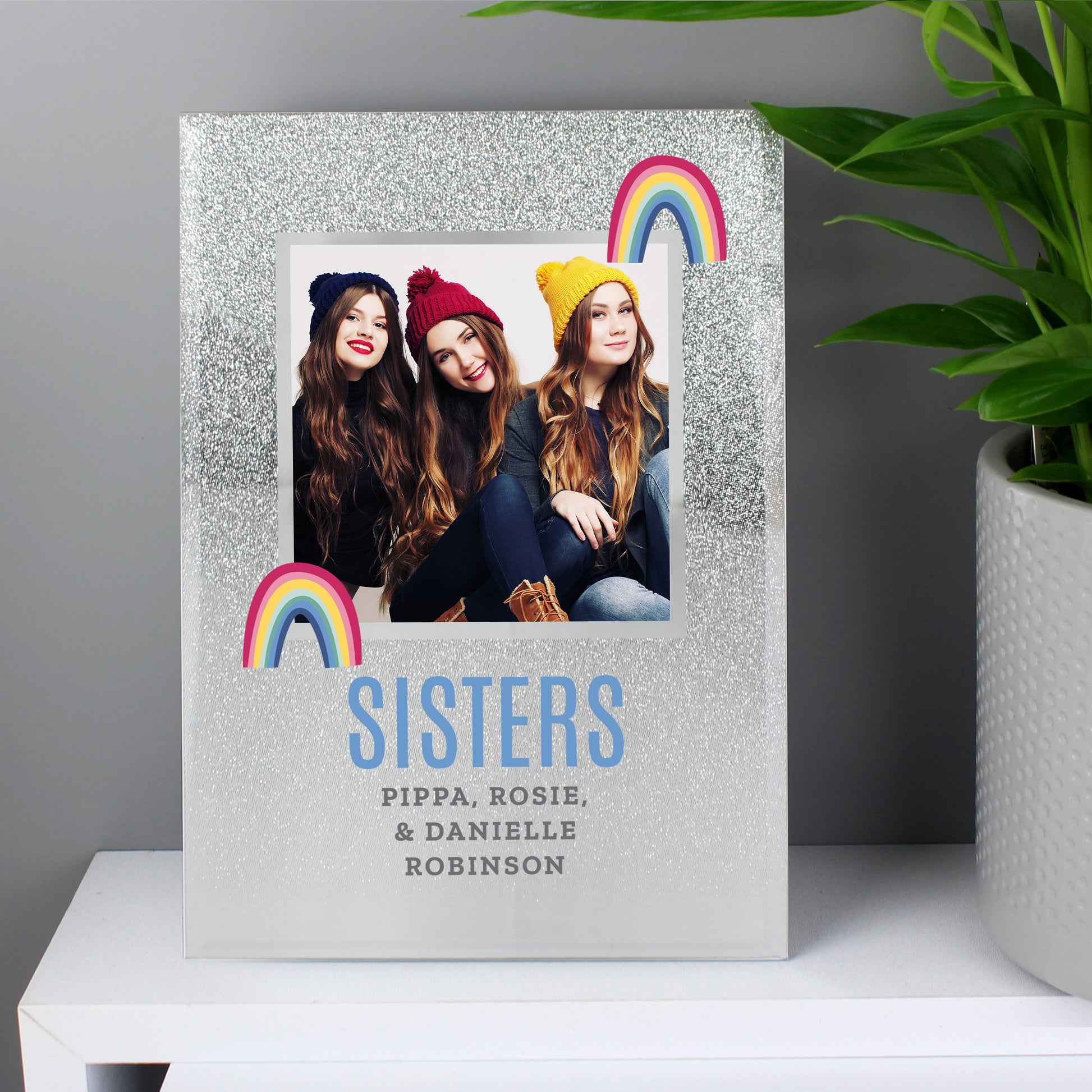 Personalised Rainbow 4x4 Glitter Glass Photo Frame - Inspired Creative Gifts