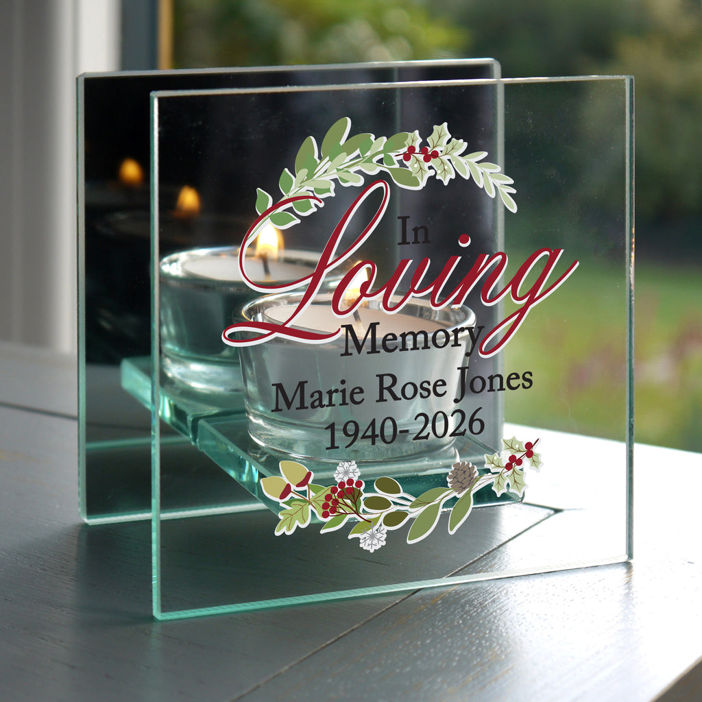 Personalised In Loving Memory Christmas Mirrored Glass Tea Light Candle Holder | Candles & Reed Diffusers