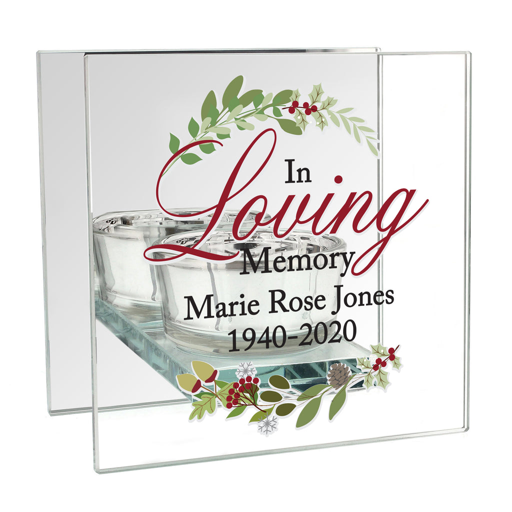Personalised In Loving Memory Christmas Mirrored Glass Tea Light Candle Holder | Candles & Reed Diffusers
