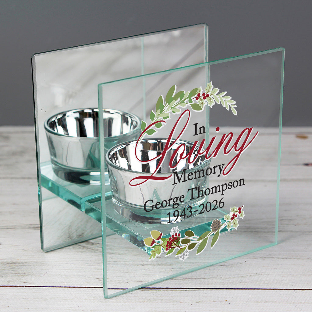 Personalised In Loving Memory Christmas Mirrored Glass Tea Light Candle Holder | Candles & Reed Diffusers