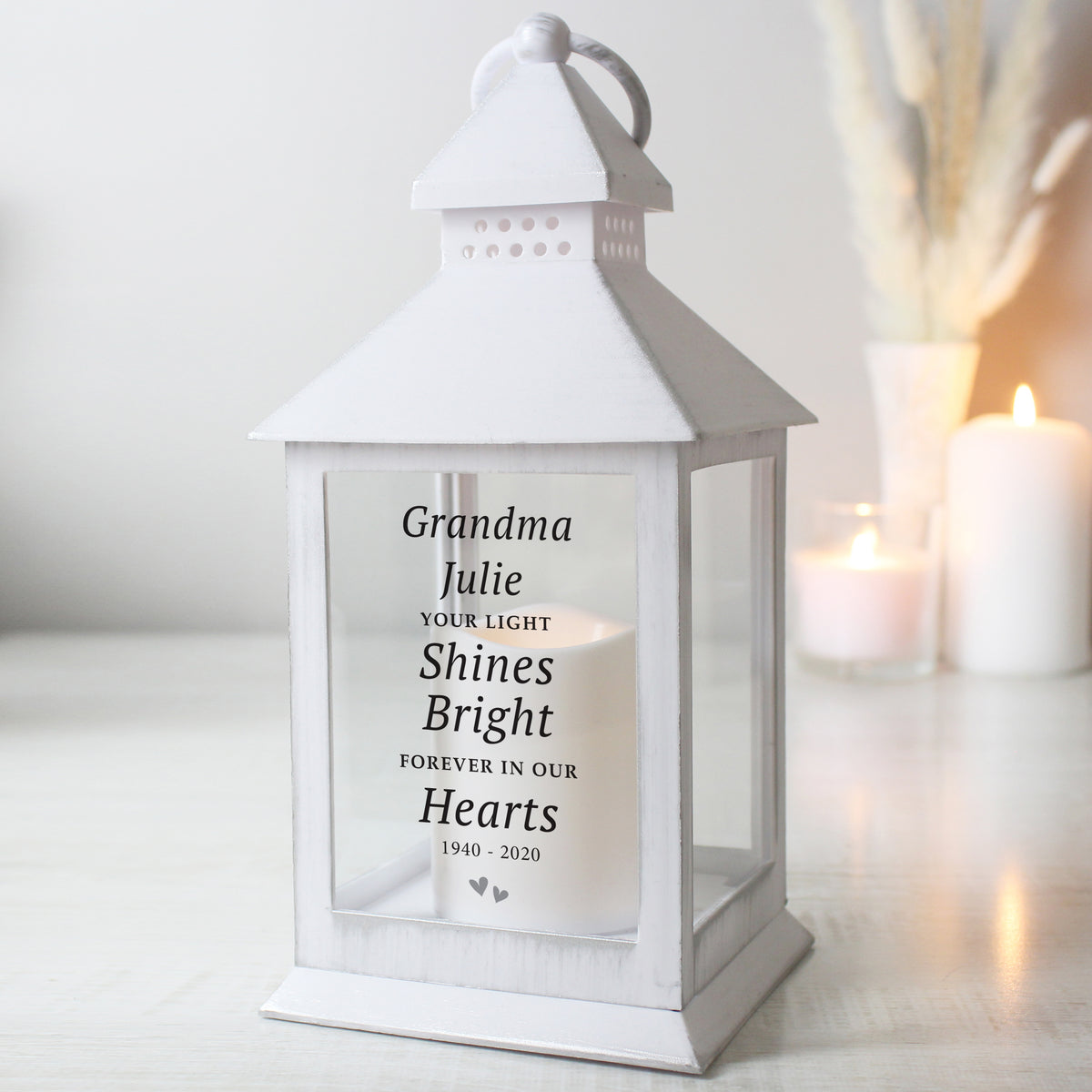Personalised 'Your Light Shines Bright' White Lantern for Memorial
