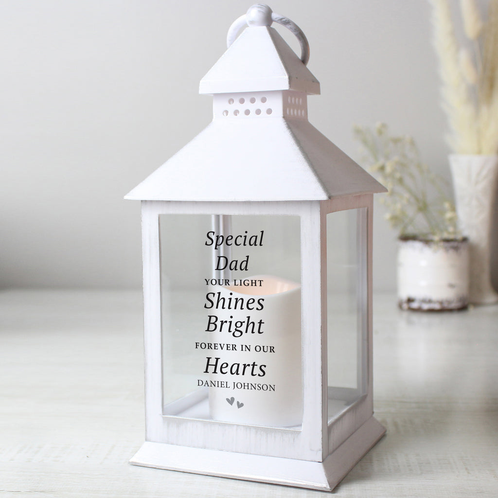 Personalised 'Your Light Shines Bright' White Lantern for Memorial