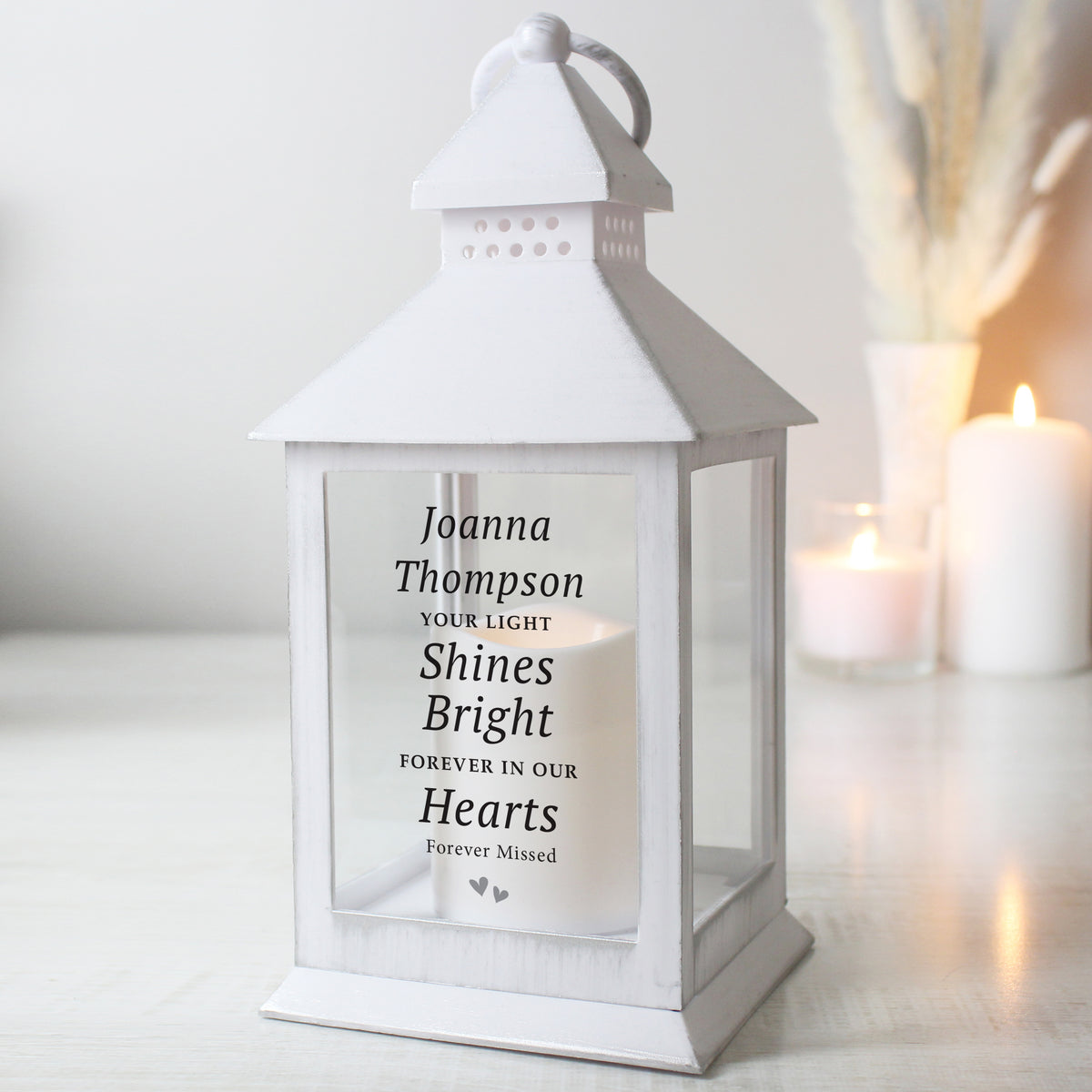 Personalised 'Your Light Shines Bright' White Lantern for Memorial