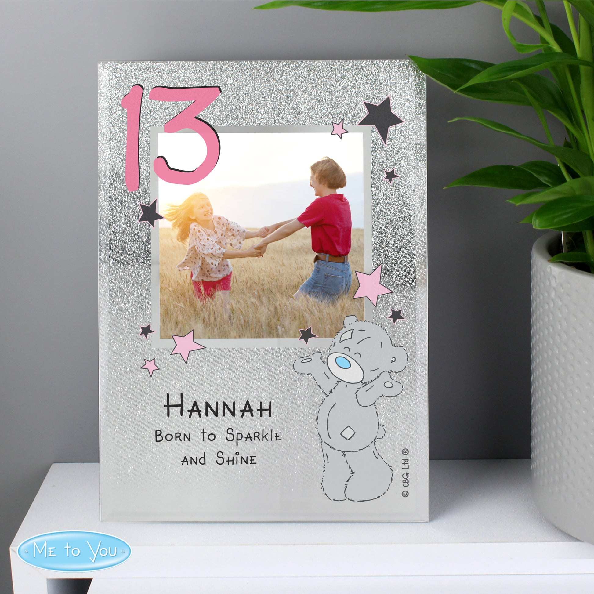 Personalised Me To You Sparkle & Shine 4x4 Glitter Glass Photo Frame - Inspired Creative Gifts