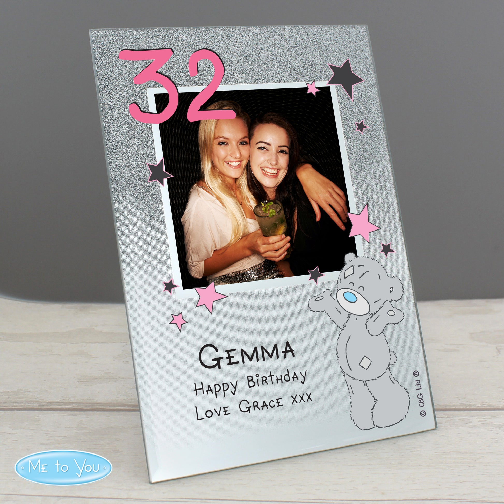Personalised Me To You Sparkle & Shine 4x4 Glitter Glass Photo Frame - Inspired Creative Gifts