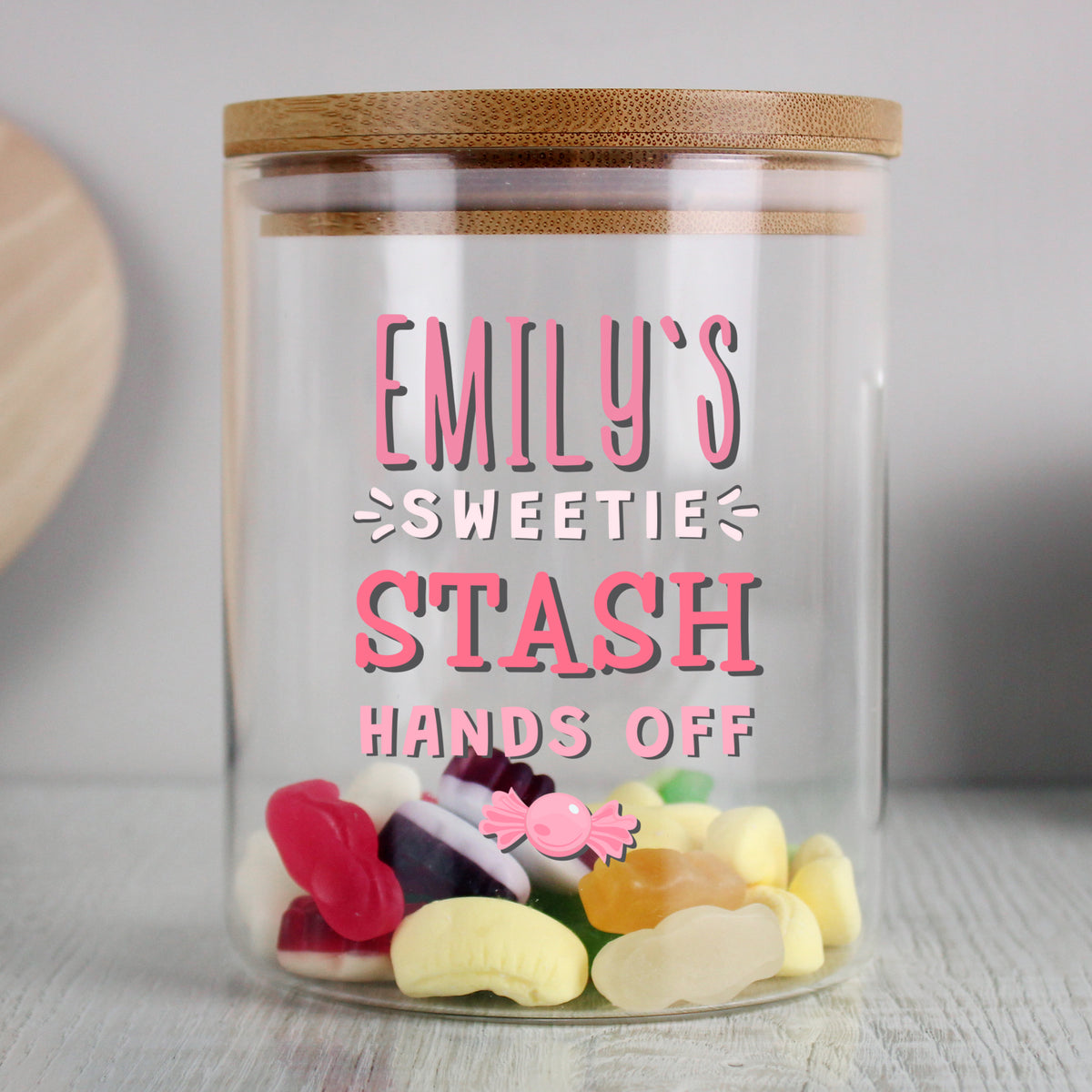 Personalised Sweetie Stash Glass Jar with Bamboo Lid | Storage | Christmas Gift