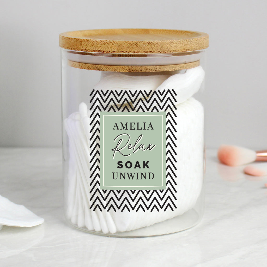 Personalised Abstract Free Text Glass Jar with Bamboo Lid | Storage