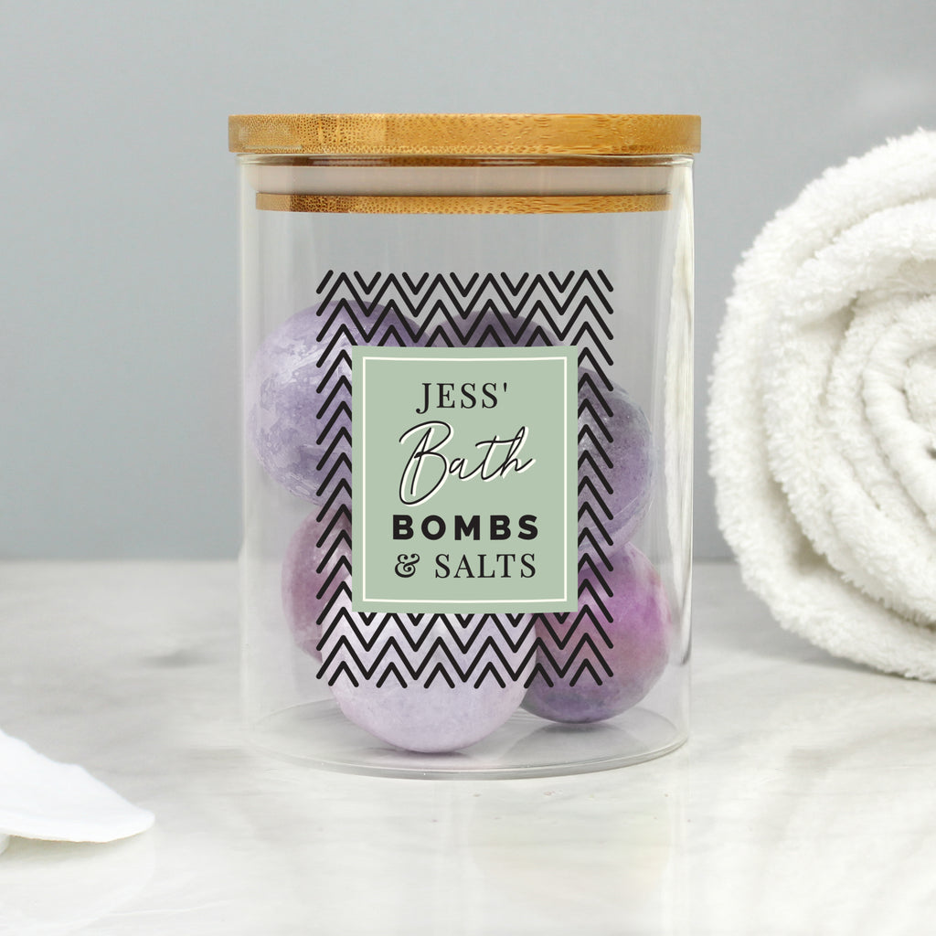 Personalised Abstract Free Text Glass Jar with Bamboo Lid | Storage