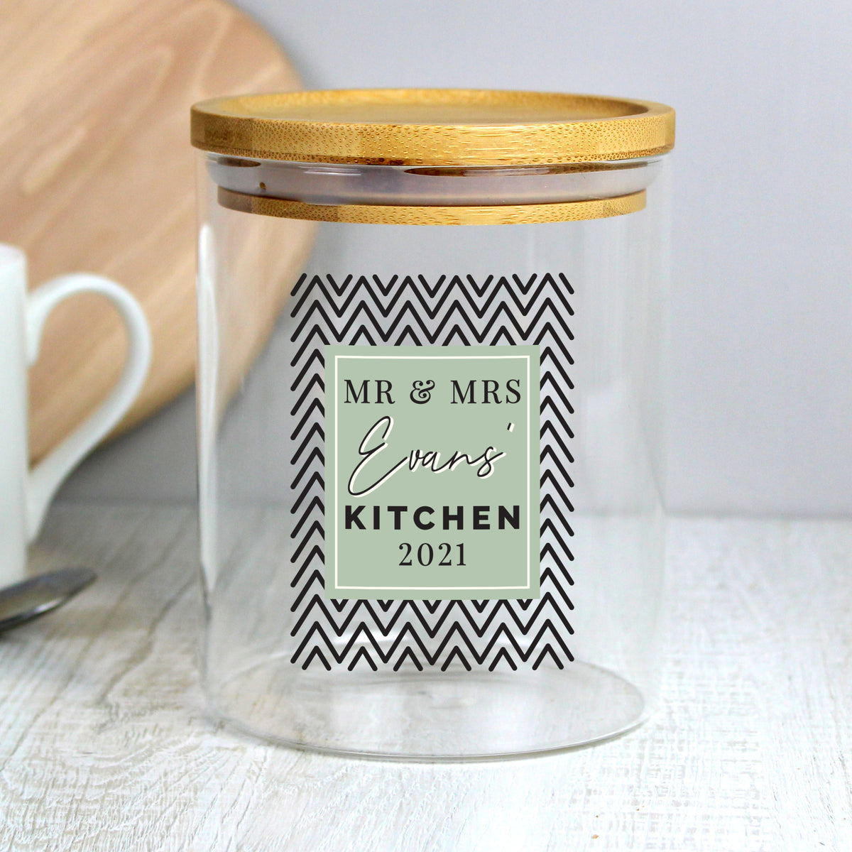 Personalised Abstract Free Text Glass Jar with Bamboo Lid | Storage