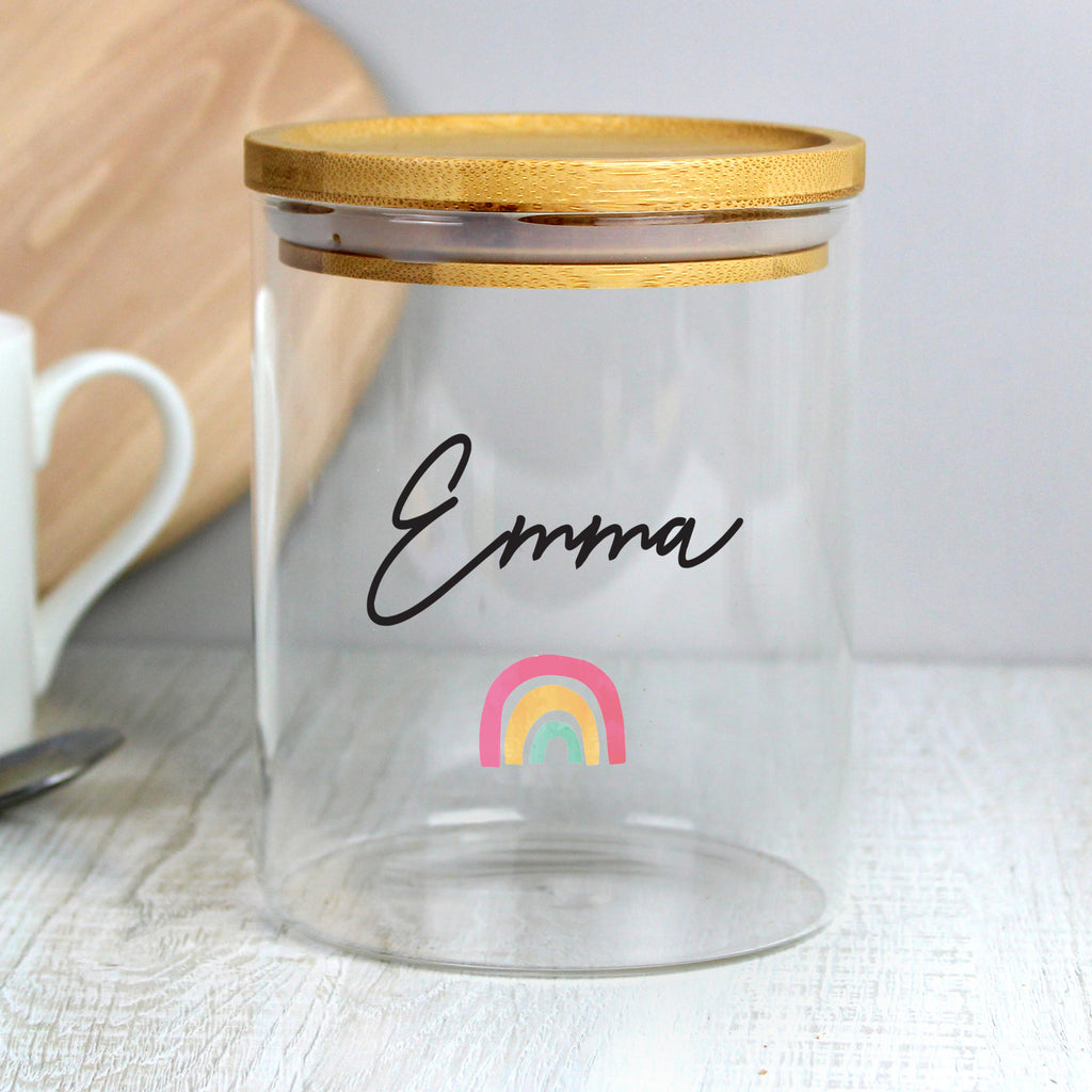 Personalised Rainbow Glass Jar with Bamboo Lid | Storage | Inspired Creative Gifts